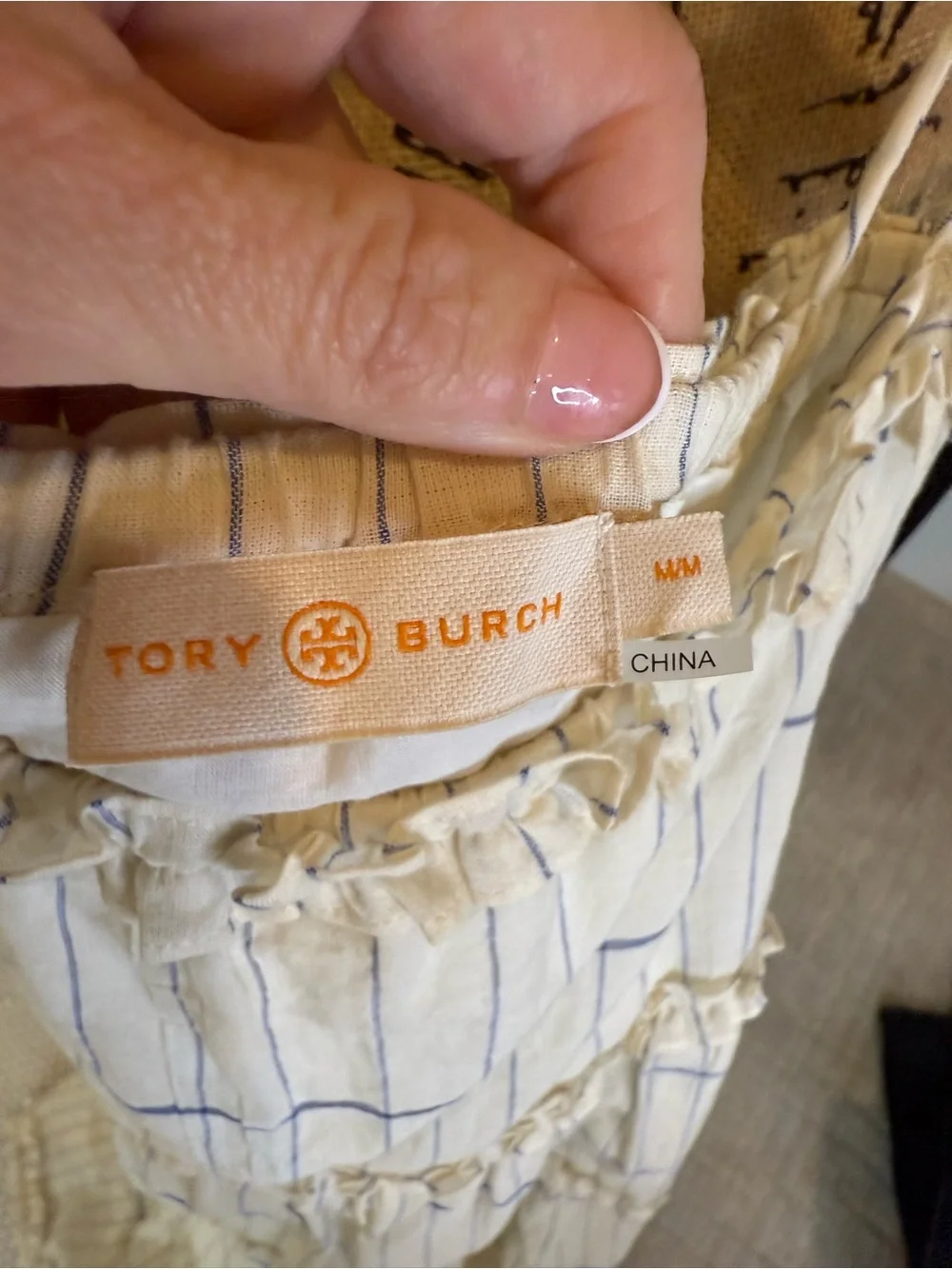 Tory Burch Cream Tiered Maxi Dress with Subtle Stripes